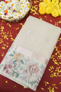 Linen Saree with Digital Floral Print – Warm Beige