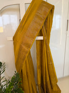 Mustard Yellow Raw Silk Saree with Antique Zari Weave