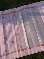 Linen Saree with Floral Embroidery – Lilac