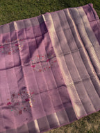 Lavender Purple Kora Silk Saree
