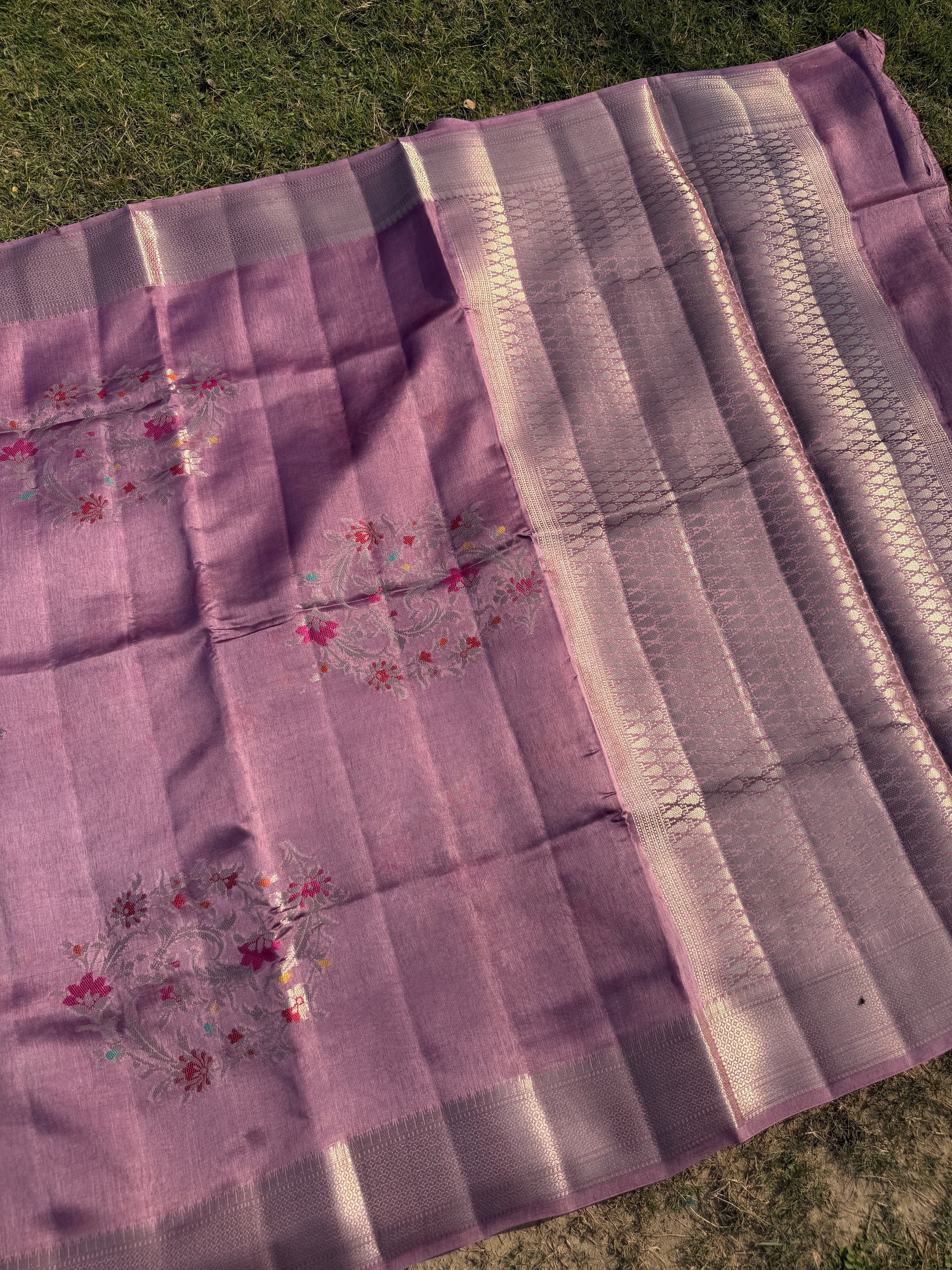Lavender Purple Kora Silk Saree