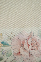 Linen Saree with Digital Floral Print – Pastel Mint