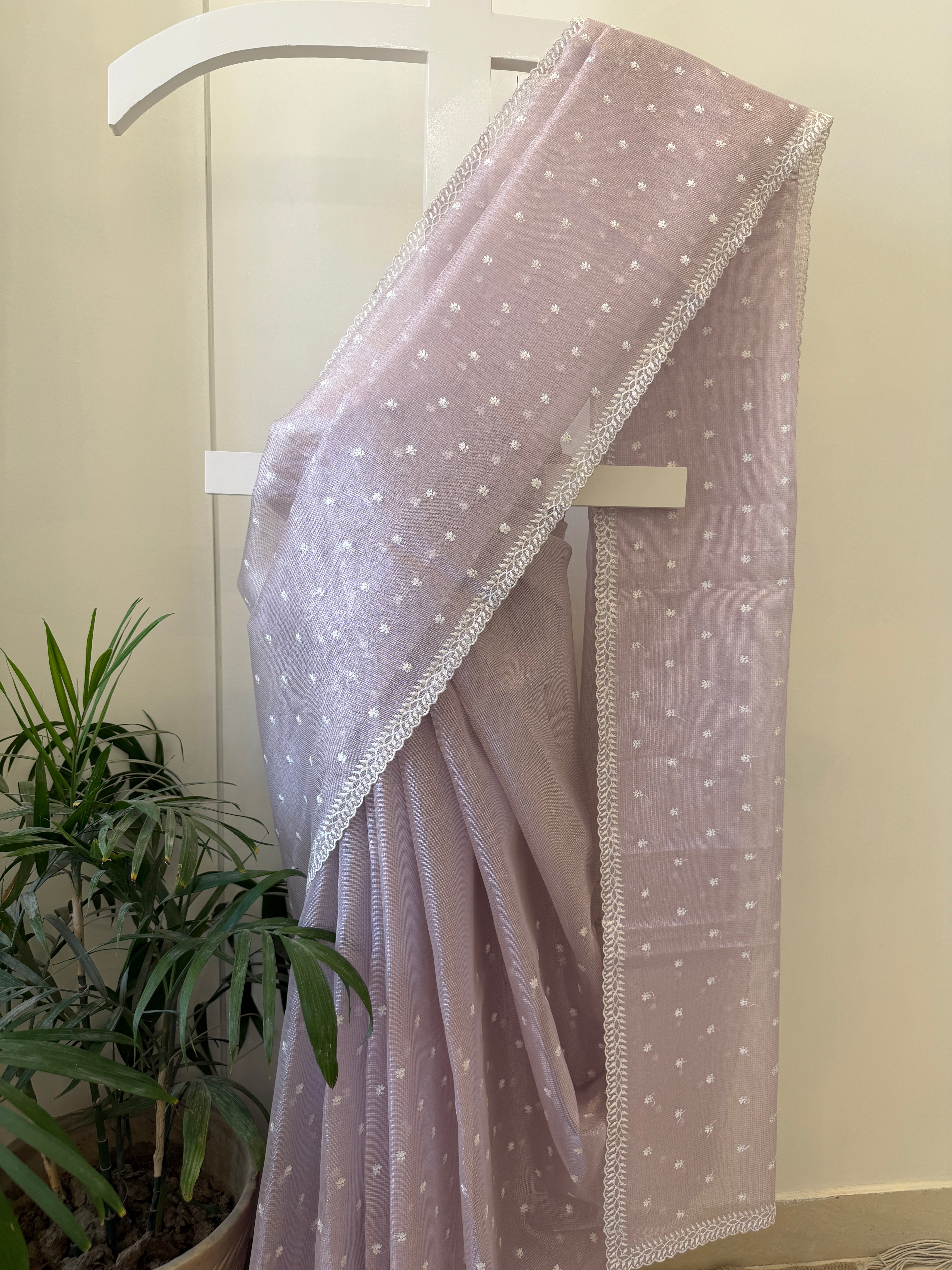 Tissue Saree with Thread Butti - Pastel Lilac