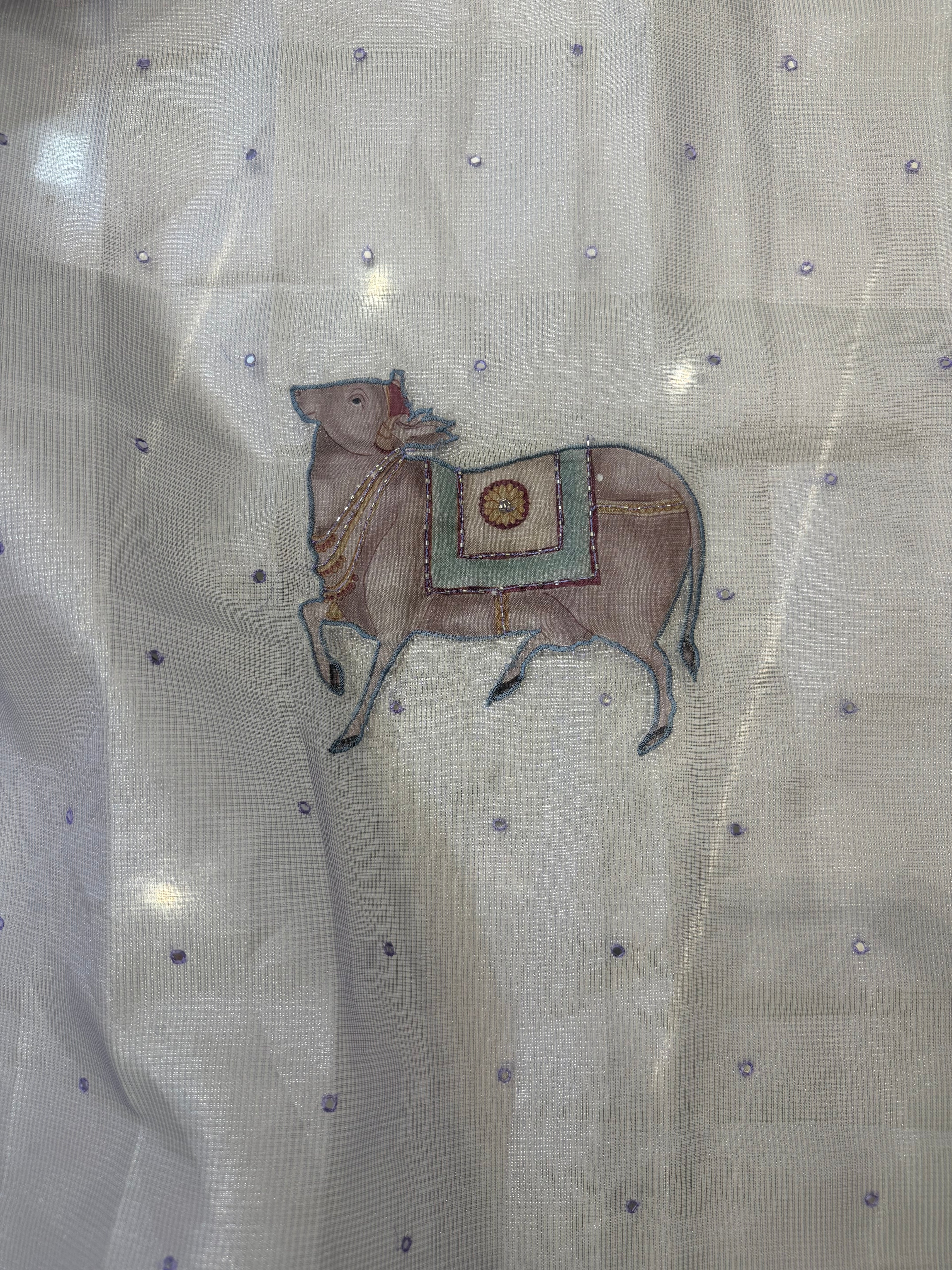 Lavender Kota Tissue Pichwai Appliqué Saree