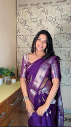 Kora Silk Saree - Deep Purple