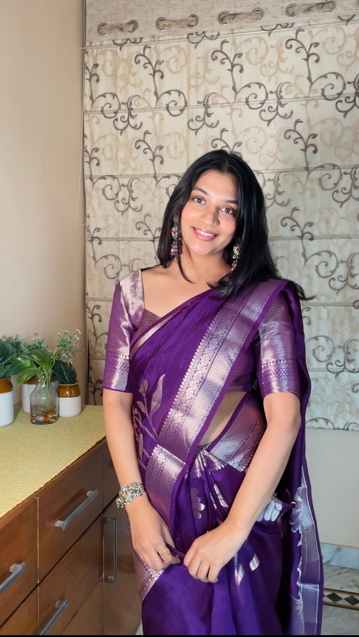 Kora Silk Saree - Deep Purple