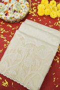 Linen Saree with Appliqué Work – Ivory Cream