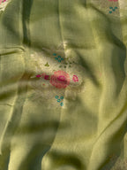 Pastel Pista Green Floral Georgette Banarasi Saree