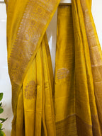 Mustard Yellow Raw Silk Saree with Antique Zari Weave