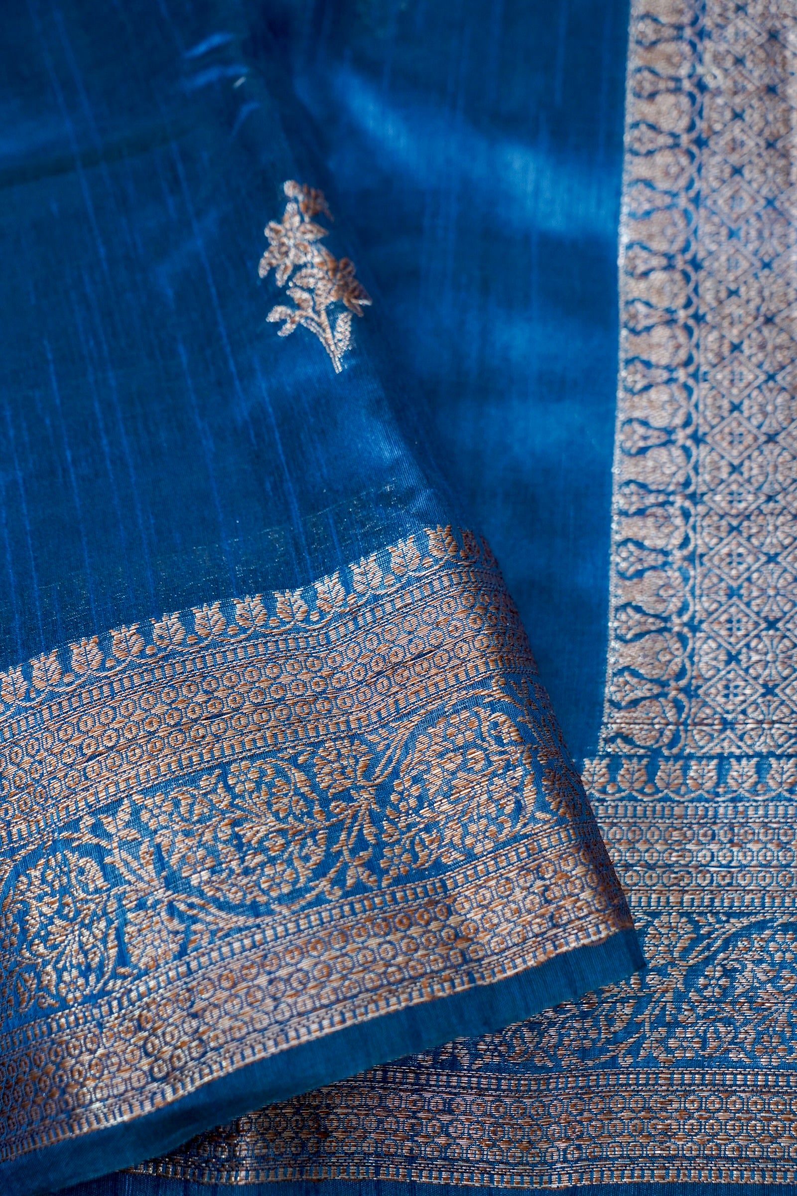 Raw Silk Saree with Antique Zari- Persian Blue