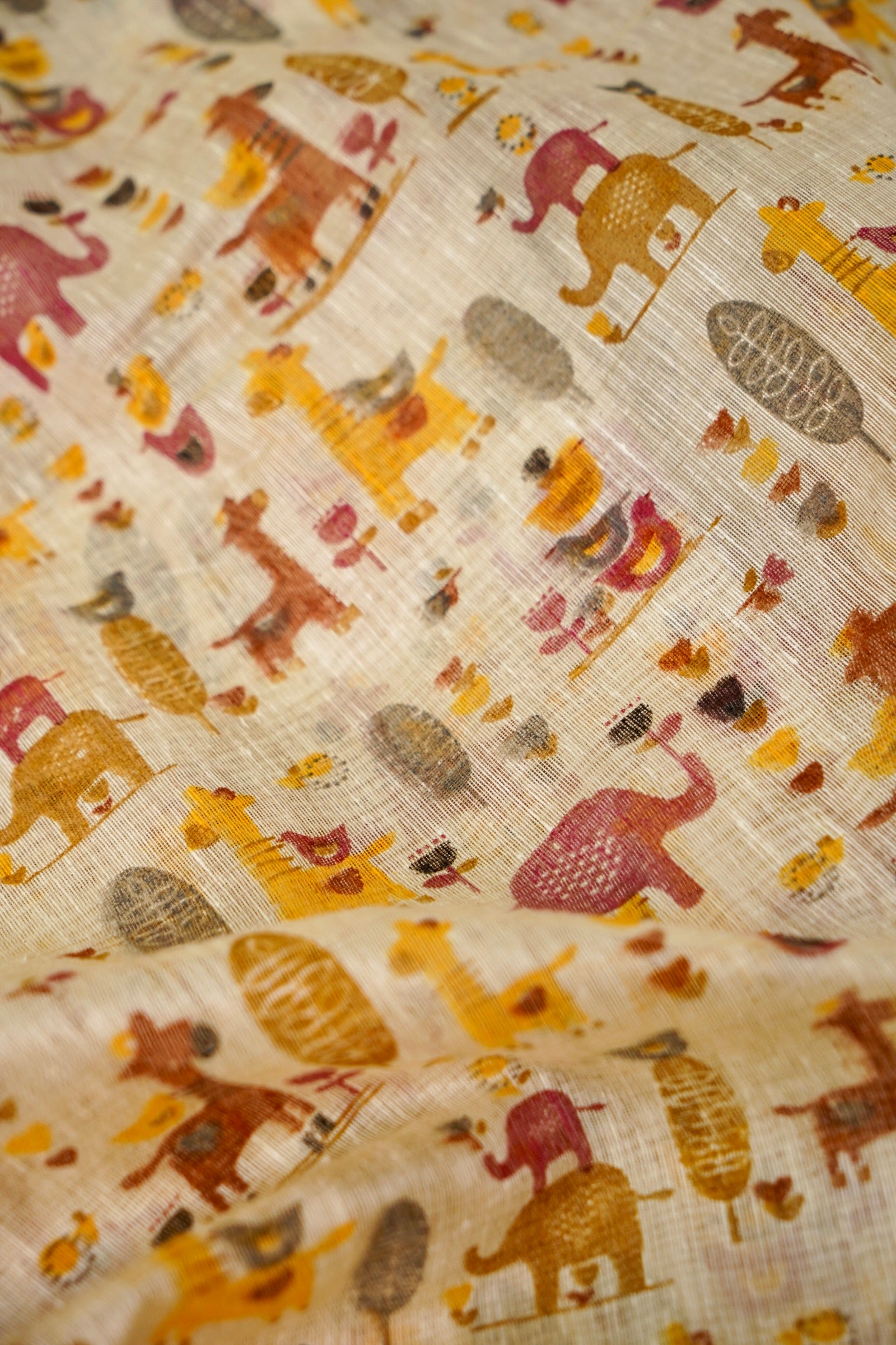 Cotton Linen Printed Saree -Pink