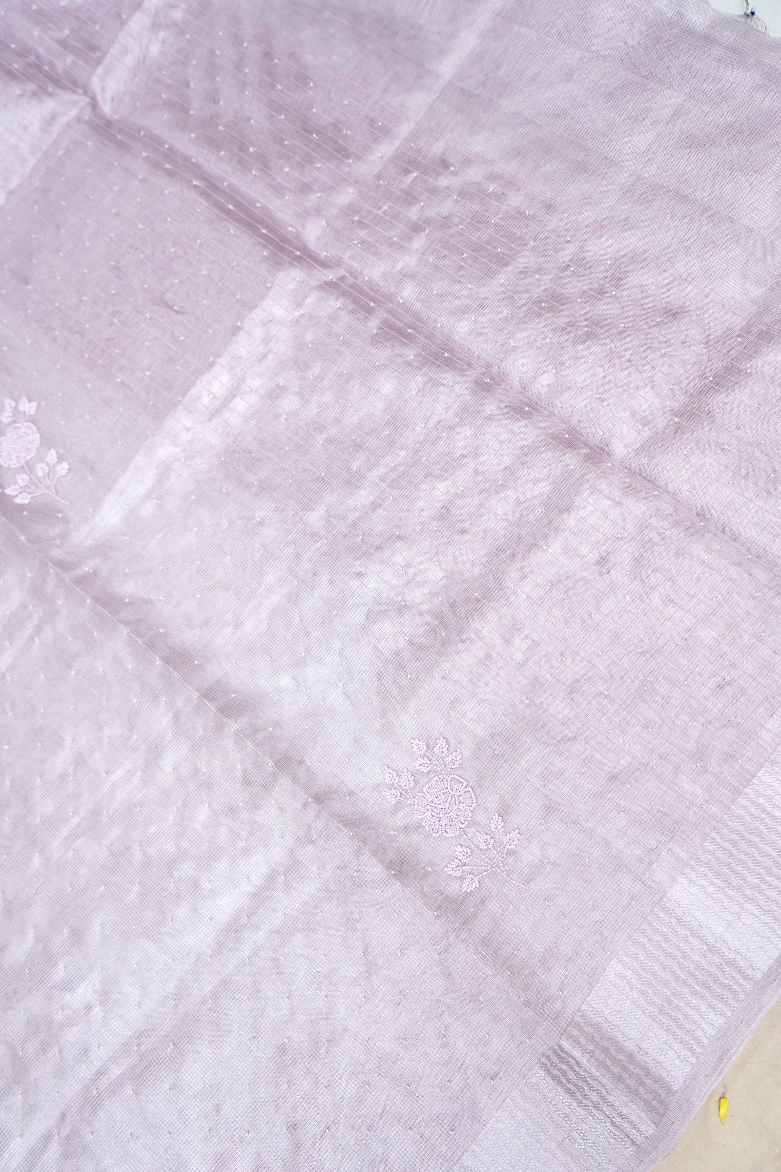 Tissue Kota Saree with All-Over Moti Handwork – Lavender