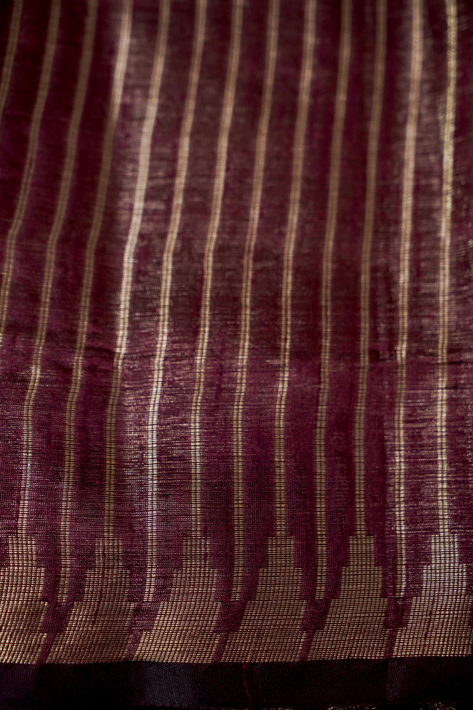 Tissue Silk Saree with Floral Weaving & Temple Border – Antique Gold & Wine