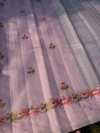 Linen Saree with Floral Embroidery – Lilac