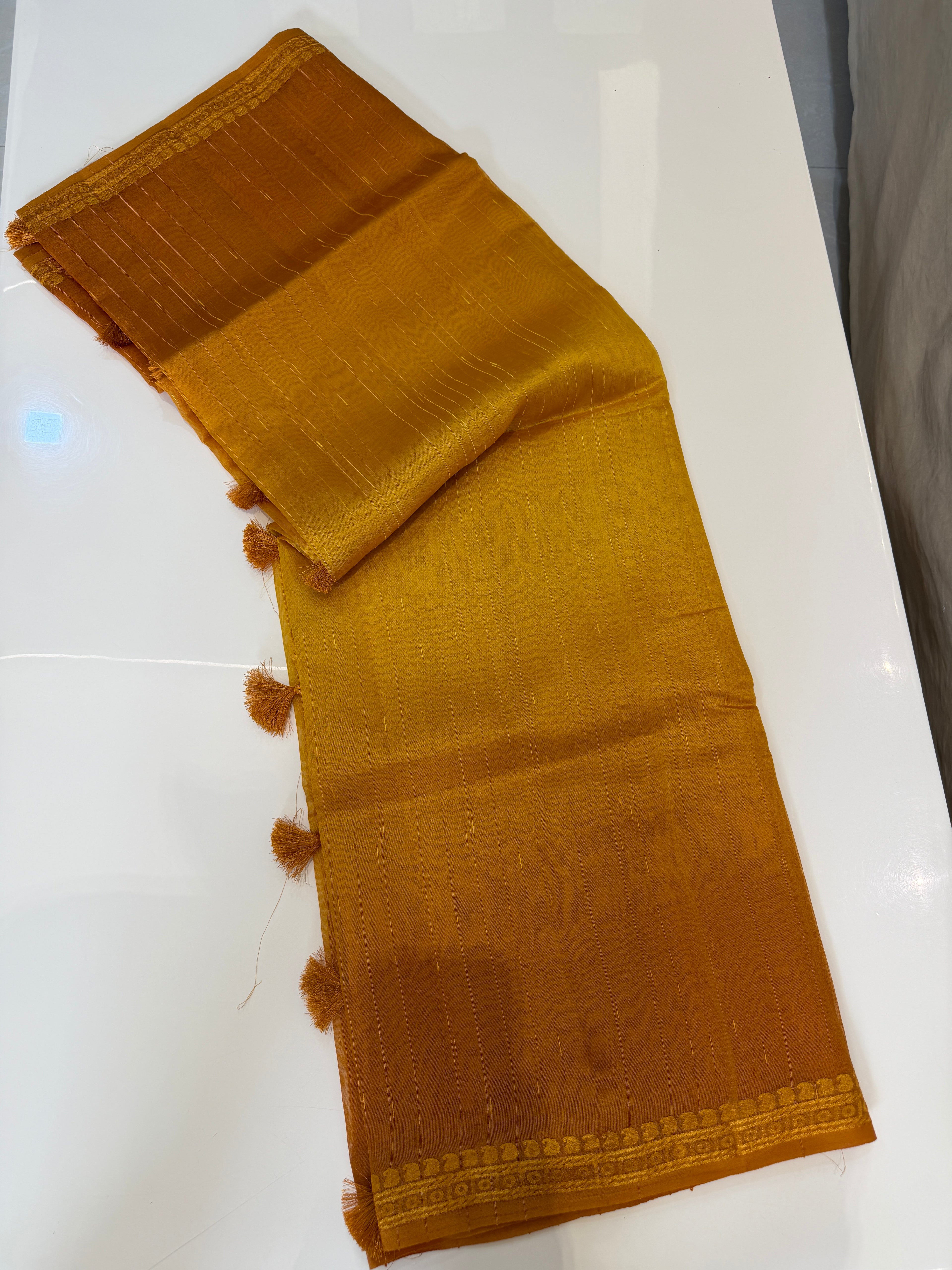 Ombre Raw Silk Organza with Embroidered Border – Mustard