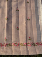 Linen Saree with Floral Embroidery – Peach