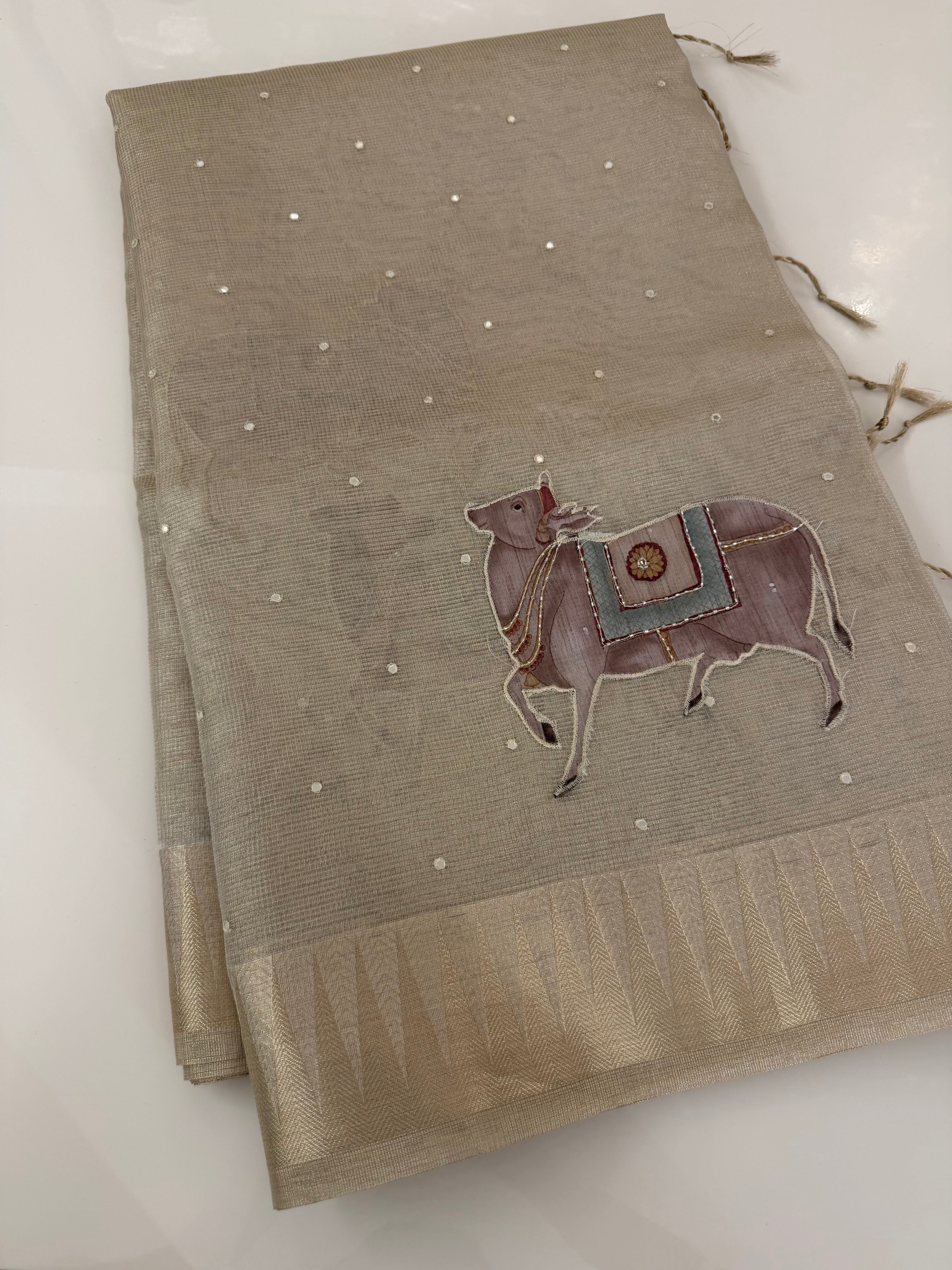 Rose gold Kota Tissue Pichwai Appliqué Saree