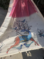 Linen Saree with Artistic Printed Pallu - Rose Pink