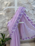 Lavender Embroidered Linen  Saree