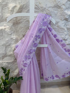 Lavender Embroidered Linen  Saree