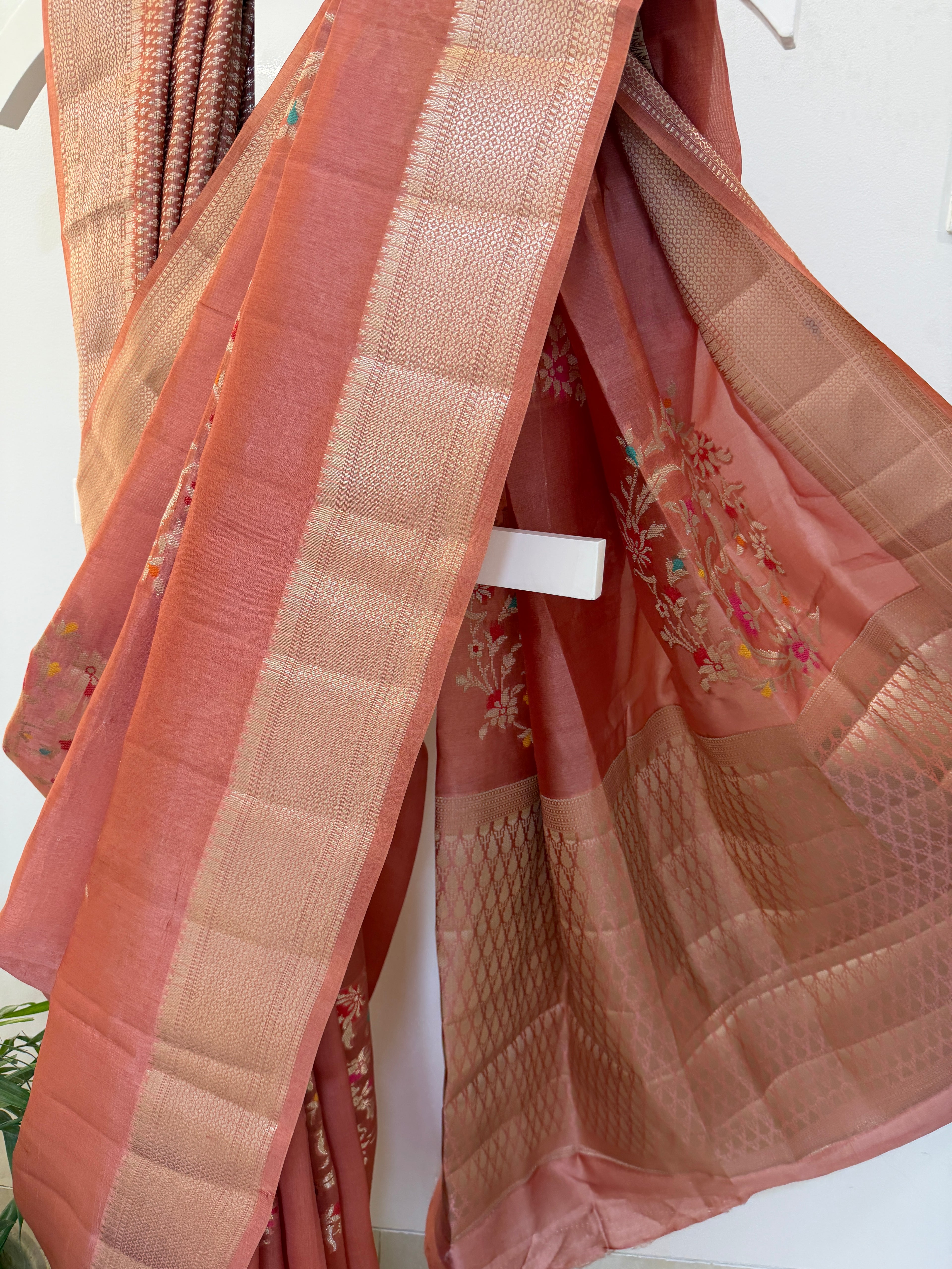 Soft Peach Kora Silk Saree