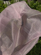 Linen Tissue Saree with Rose Embroidery- Pink