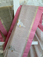 Blush Pink Checks Linen Saree