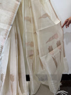 Off White Linen Saree with Gold Weaving