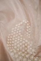 Kota Tissue Saree with Paisley Hand Moti Work – Rose Gold