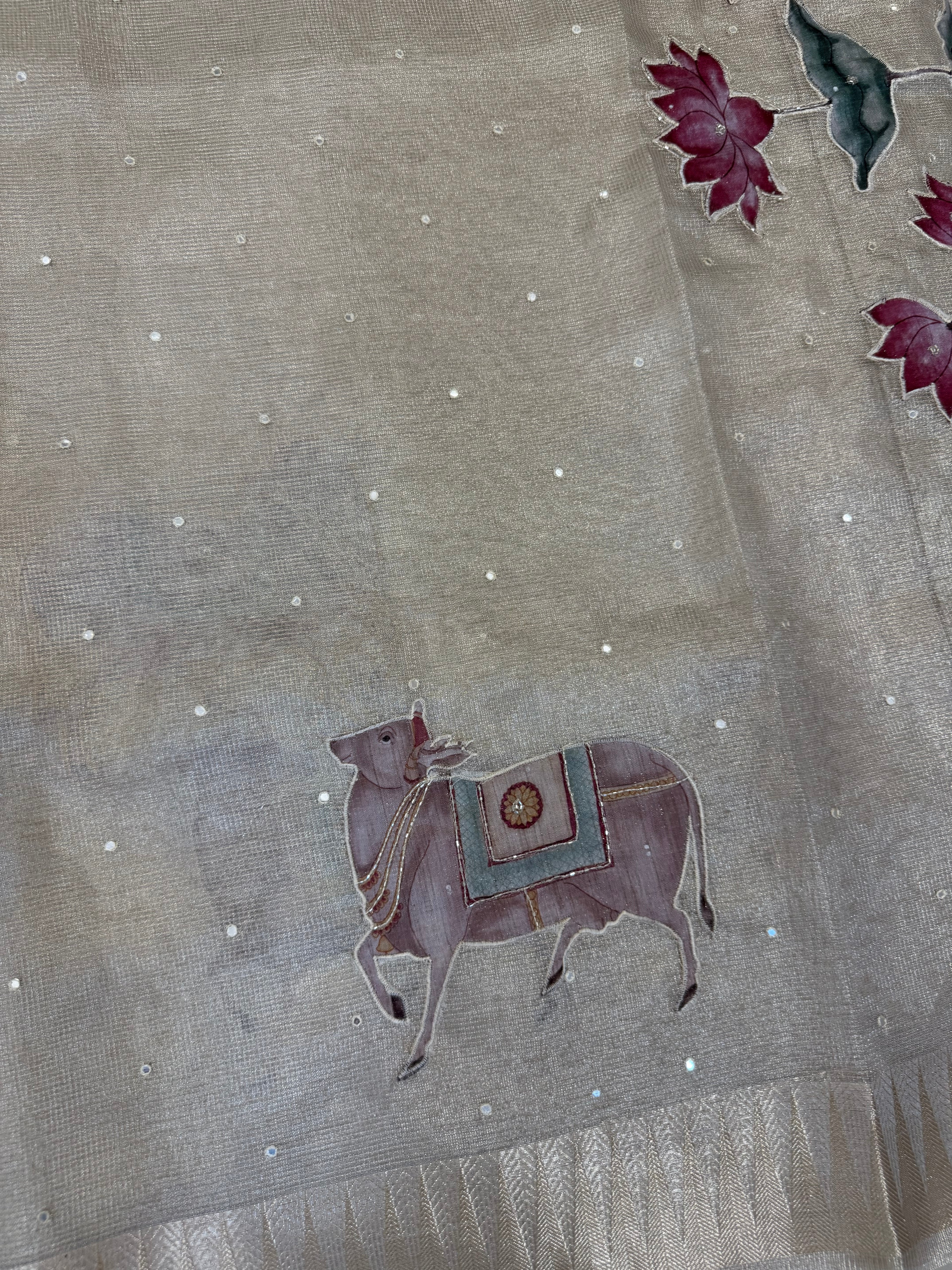 Rose gold Kota Tissue Pichwai Appliqué Saree