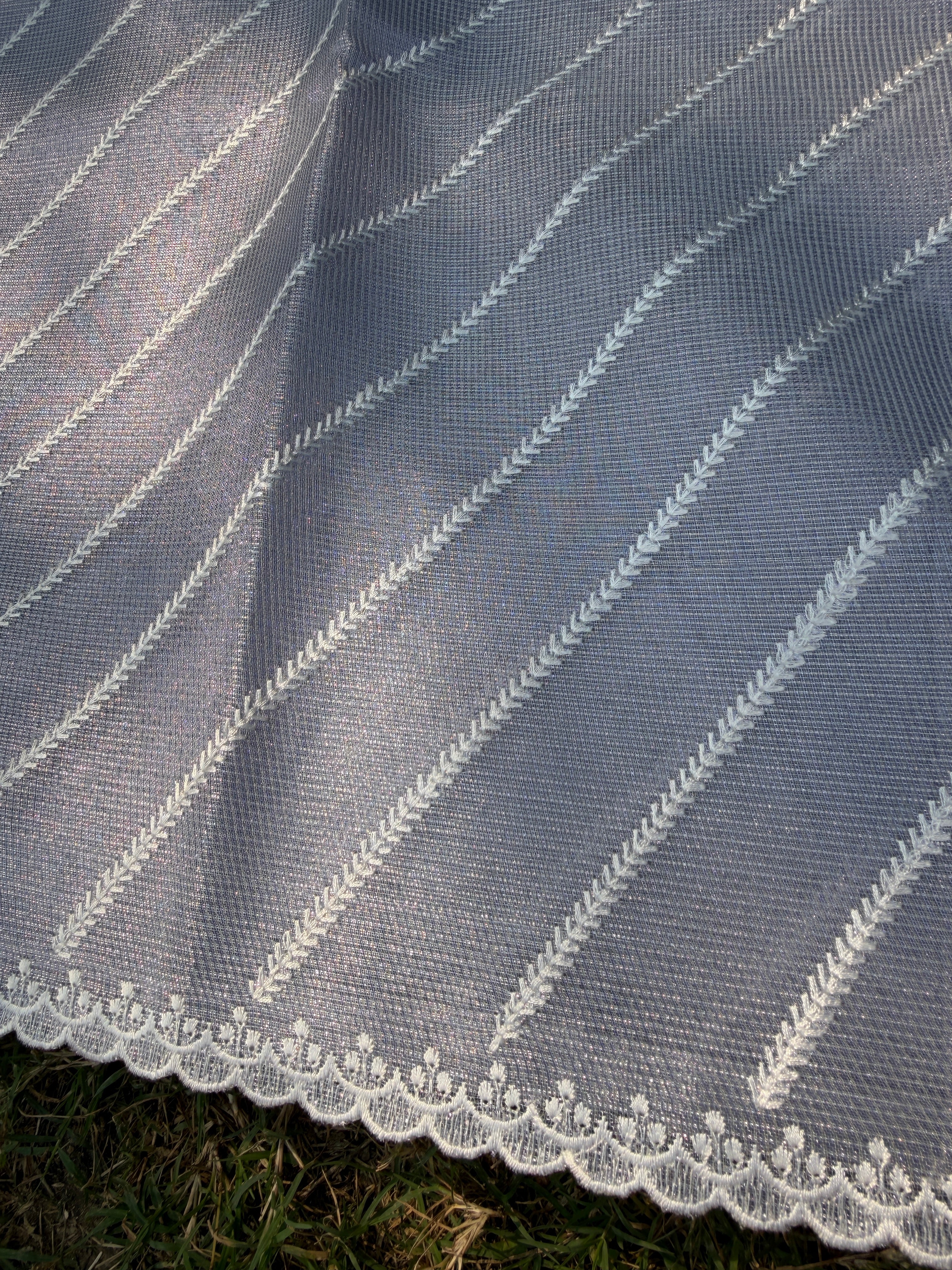 Tissue Saree with Diagonal Thread Embroidery- Pastel Blue