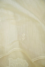 Linen Saree with Appliqué Work – Ivory Cream