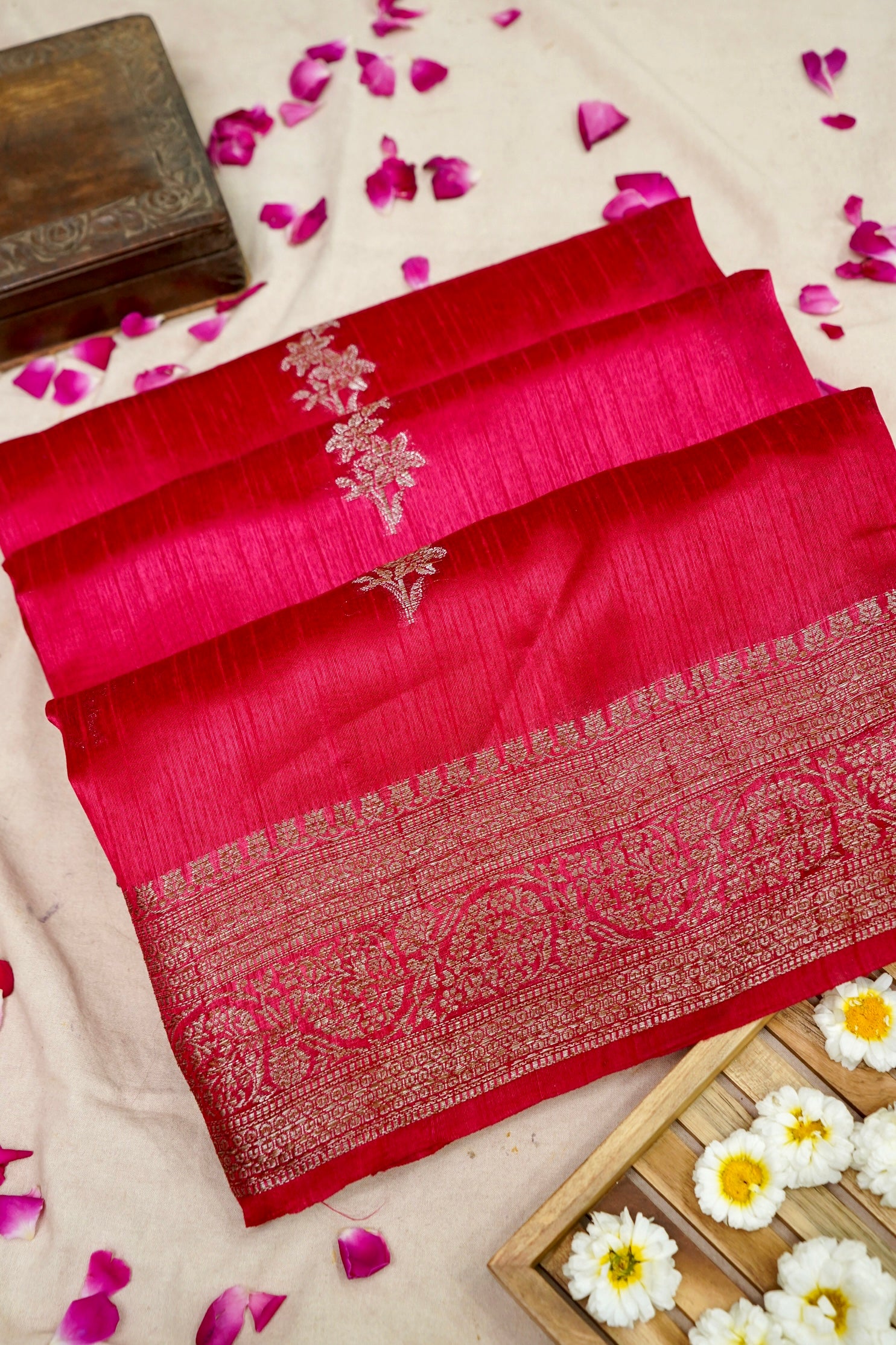 Raw Silk Saree with Antique Zari -Pink