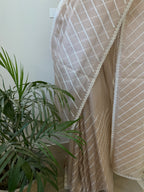 Tissue Saree with Diagonal Thread Embroidery- Rose Gold