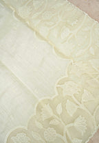 Linen Saree with Appliqué Work – Ivory Cream