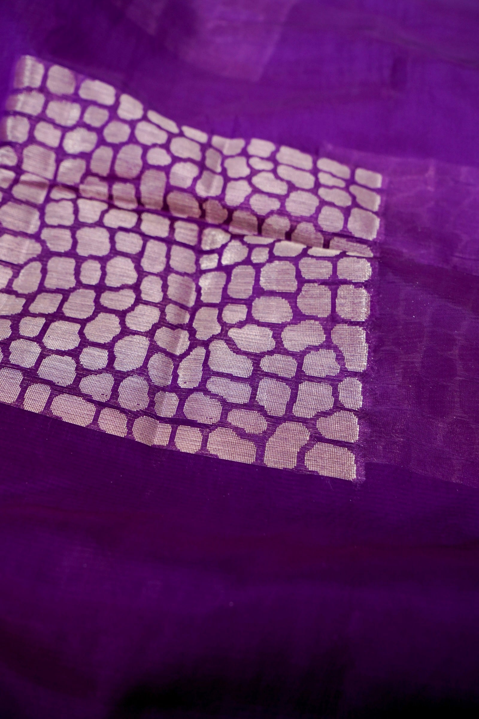 Ombré Paper Silk Saree with Geometric Square Motifs – Purple