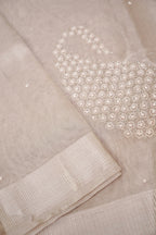 Kota Tissue Saree with Paisley Hand Moti Work – Rose Gold
