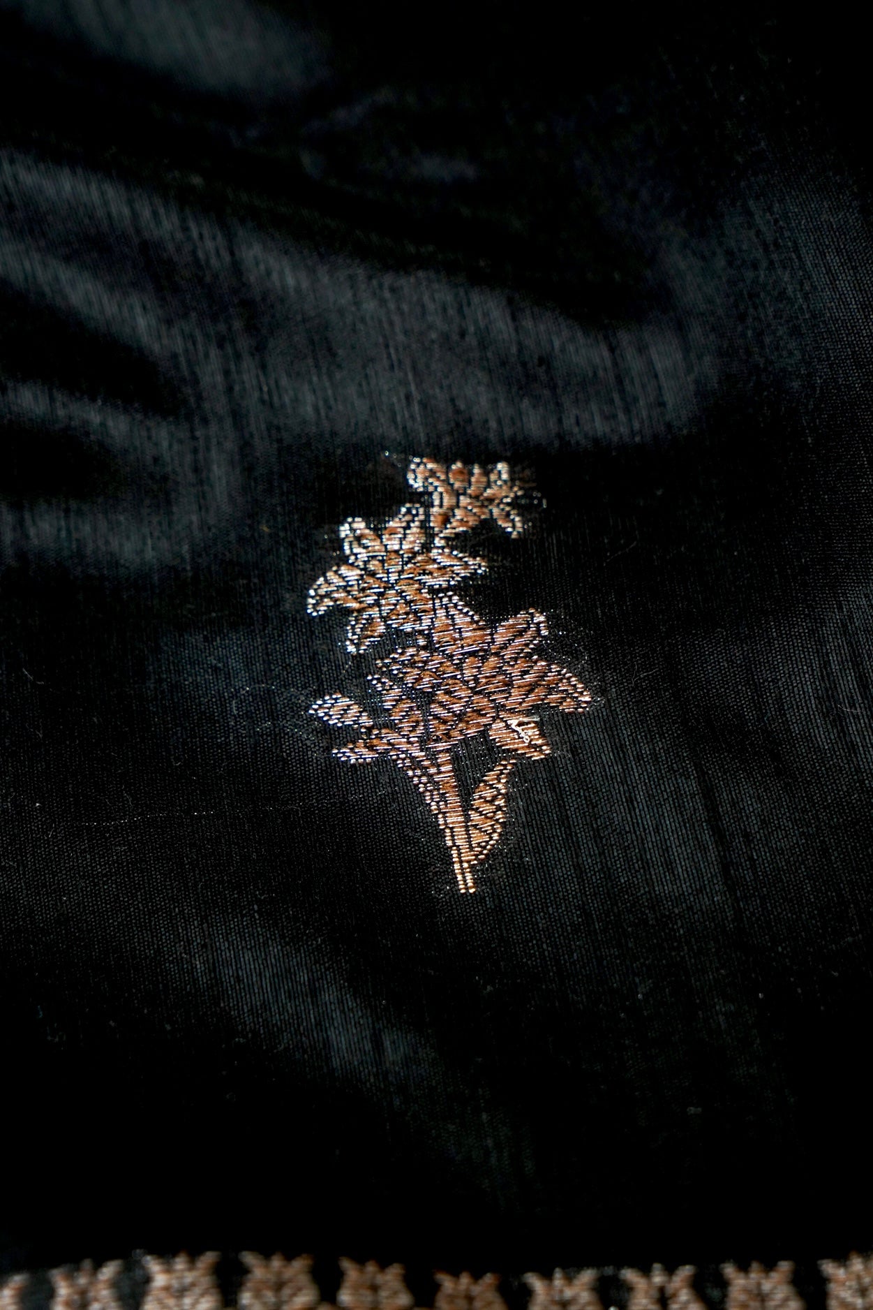 Raw silk saree with Antique Zari - Black