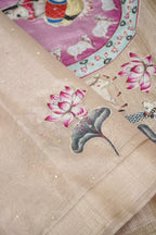 Kota Tissue Saree with Appliqué & Cutdana Work – Rose Gold