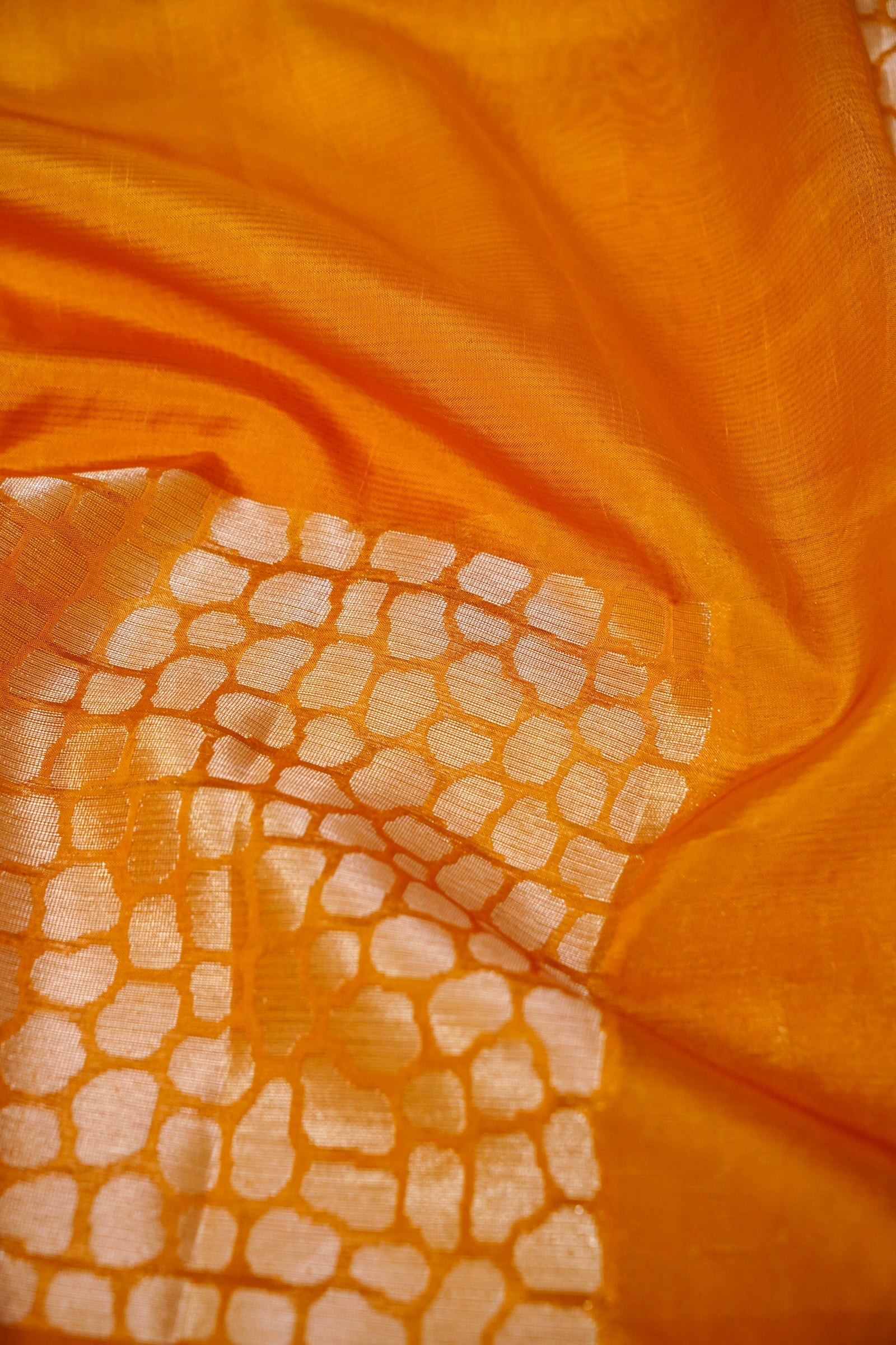 Ombré Paper Silk Saree with Geometric Square Motifs – Mustard Glow