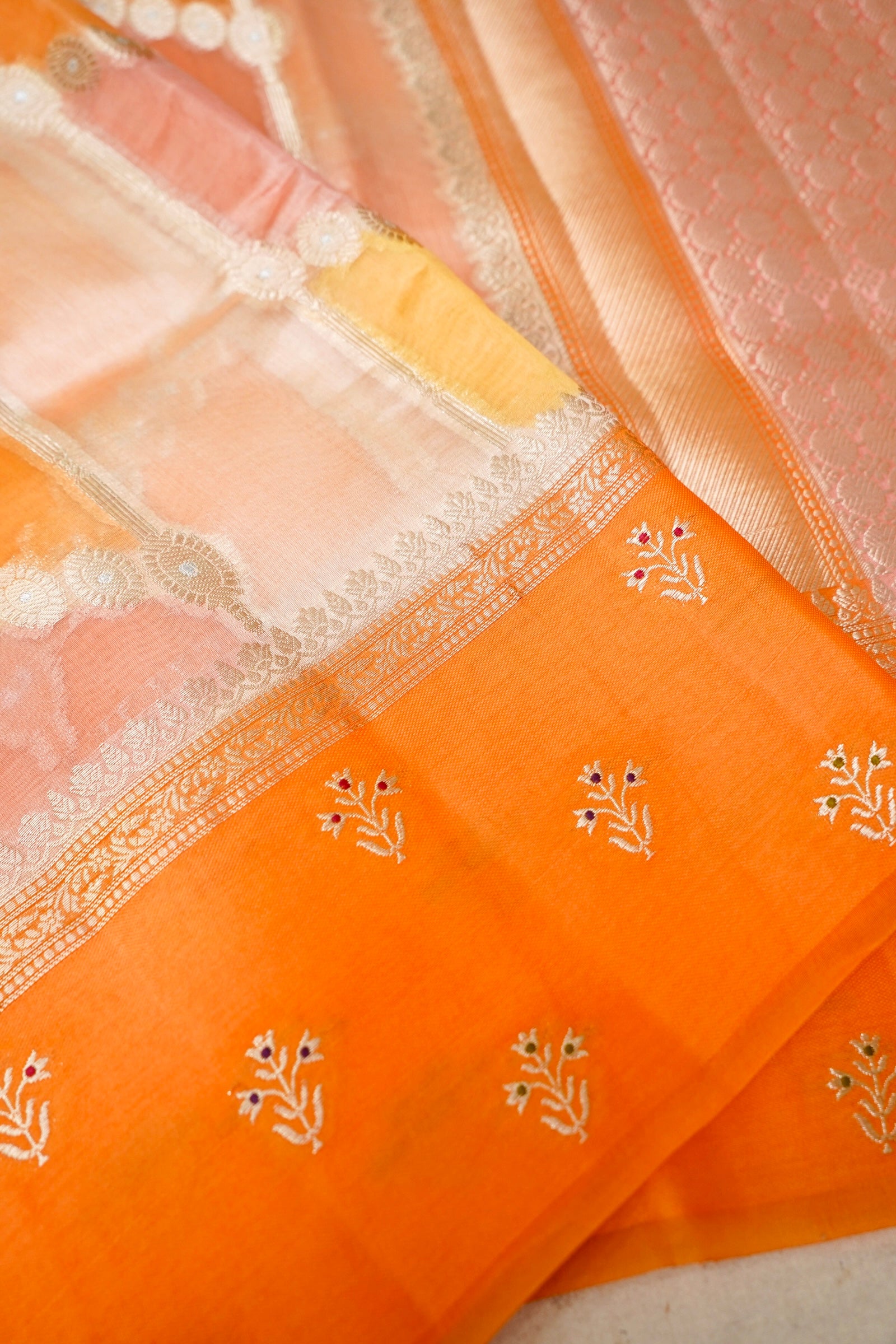 Kora Silk Rangkaat Saree Zari Weaving – Orange