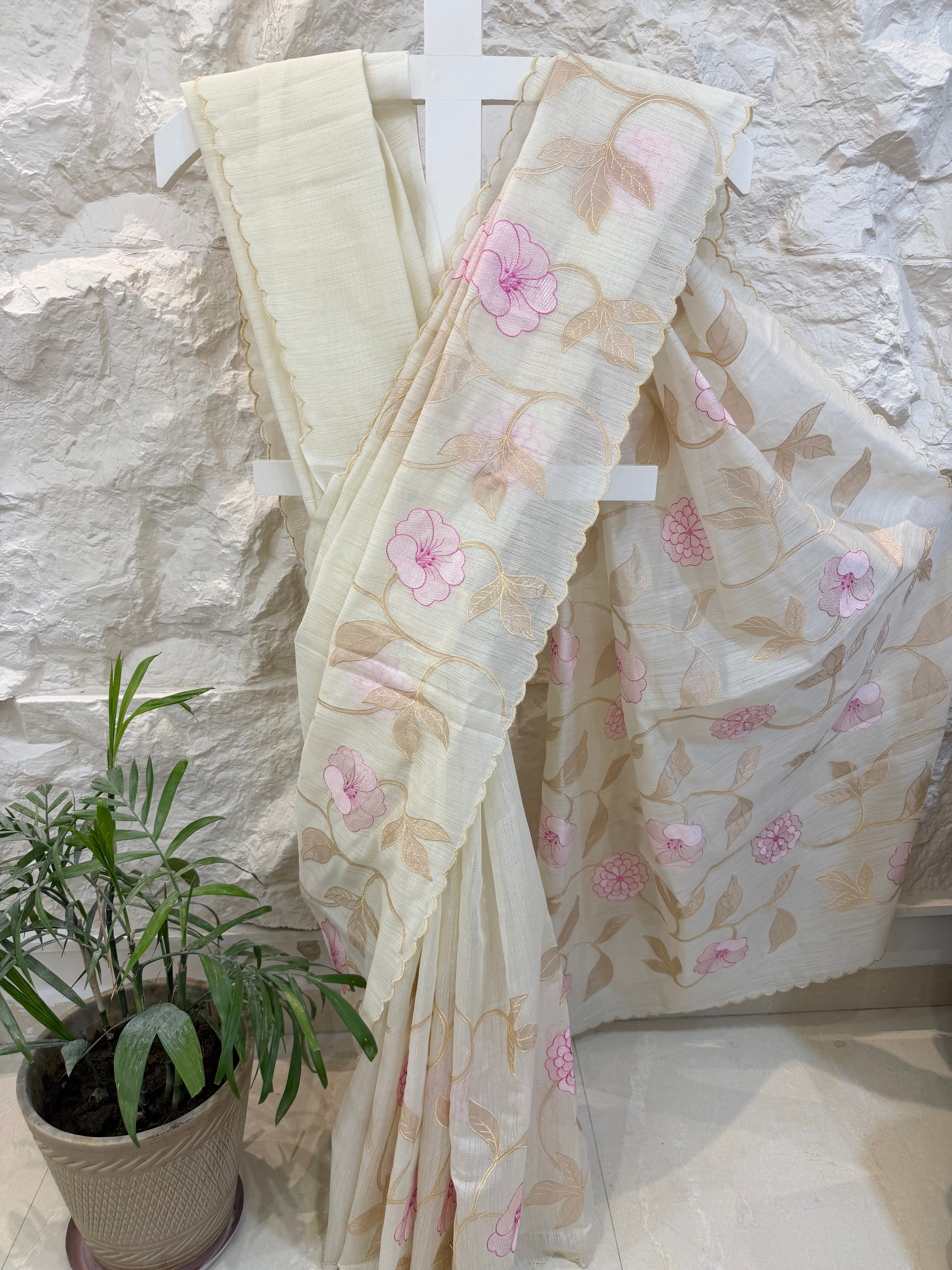 Linen Saree with Tissue Appliqué Work