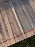 Linen Saree with Floral Embroidery – Peach