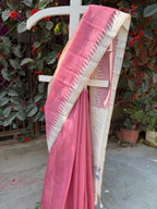 Linen Saree with Artistic Printed Pallu - Rose Pink