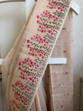 Checks Linen Tissue Saree with Embroidery -Pink