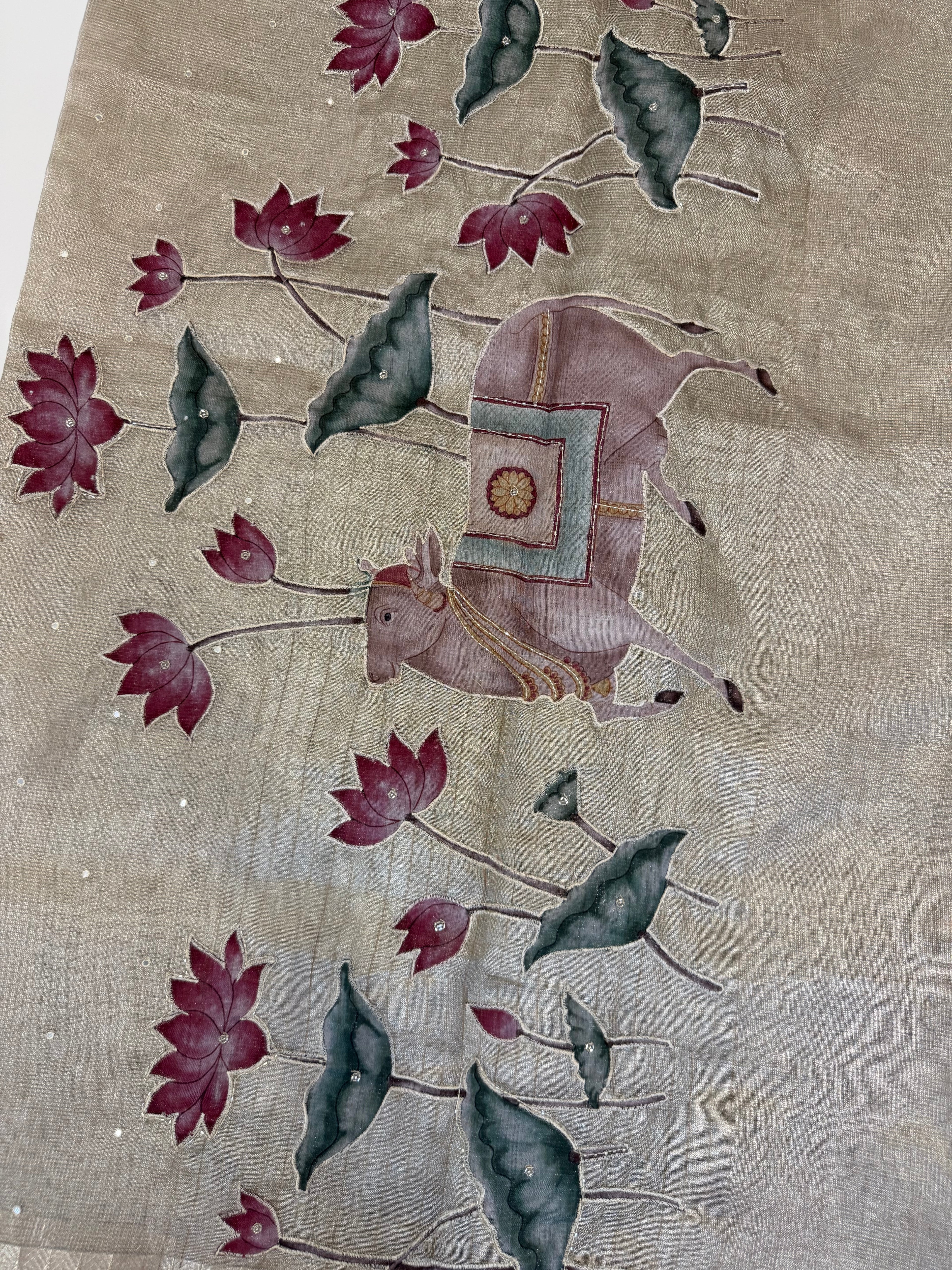Rose gold Kota Tissue Pichwai Appliqué Saree