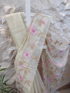 Linen Saree with Tissue Appliqué Work