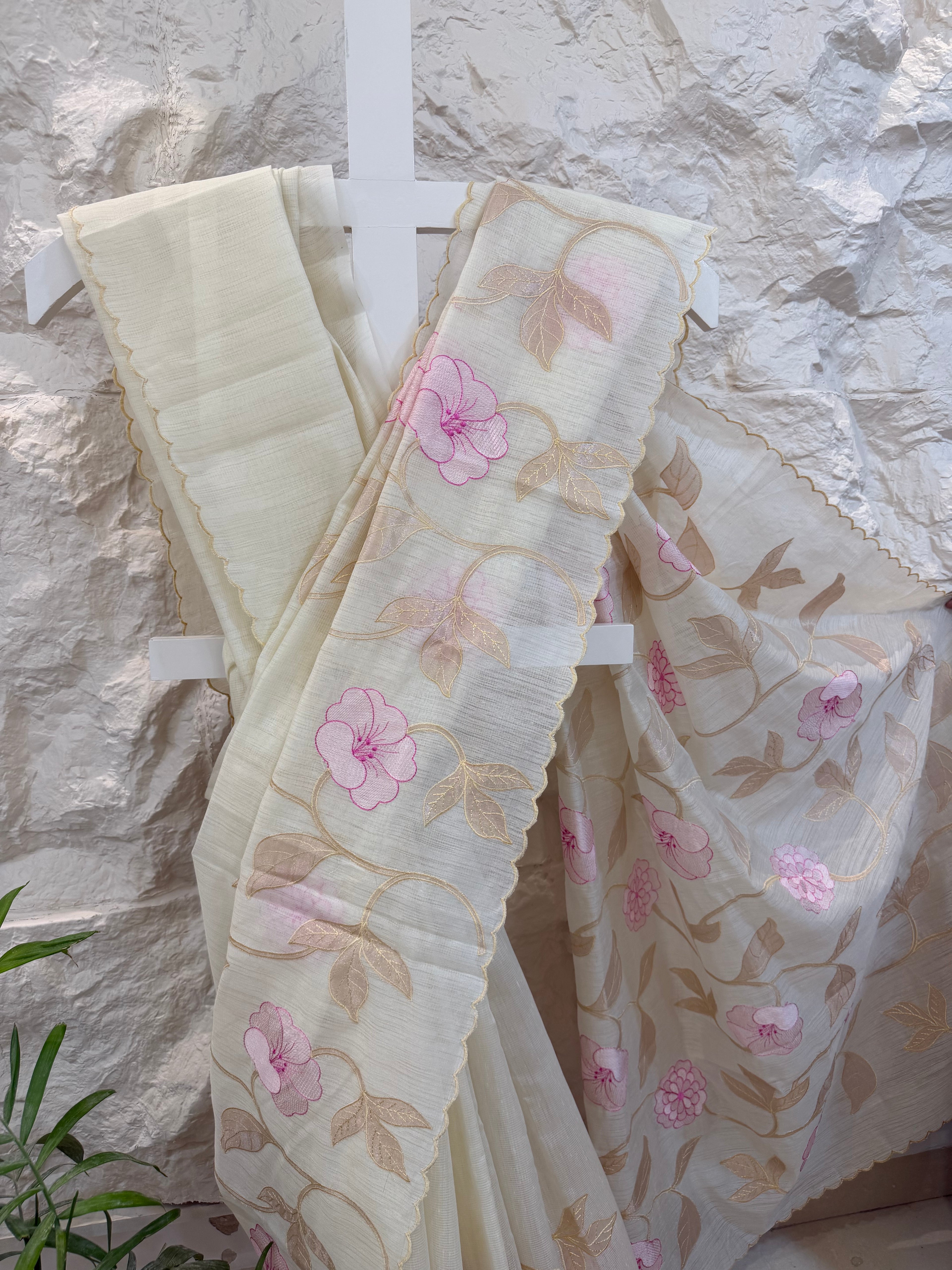 Linen Saree with Tissue Appliqué Work