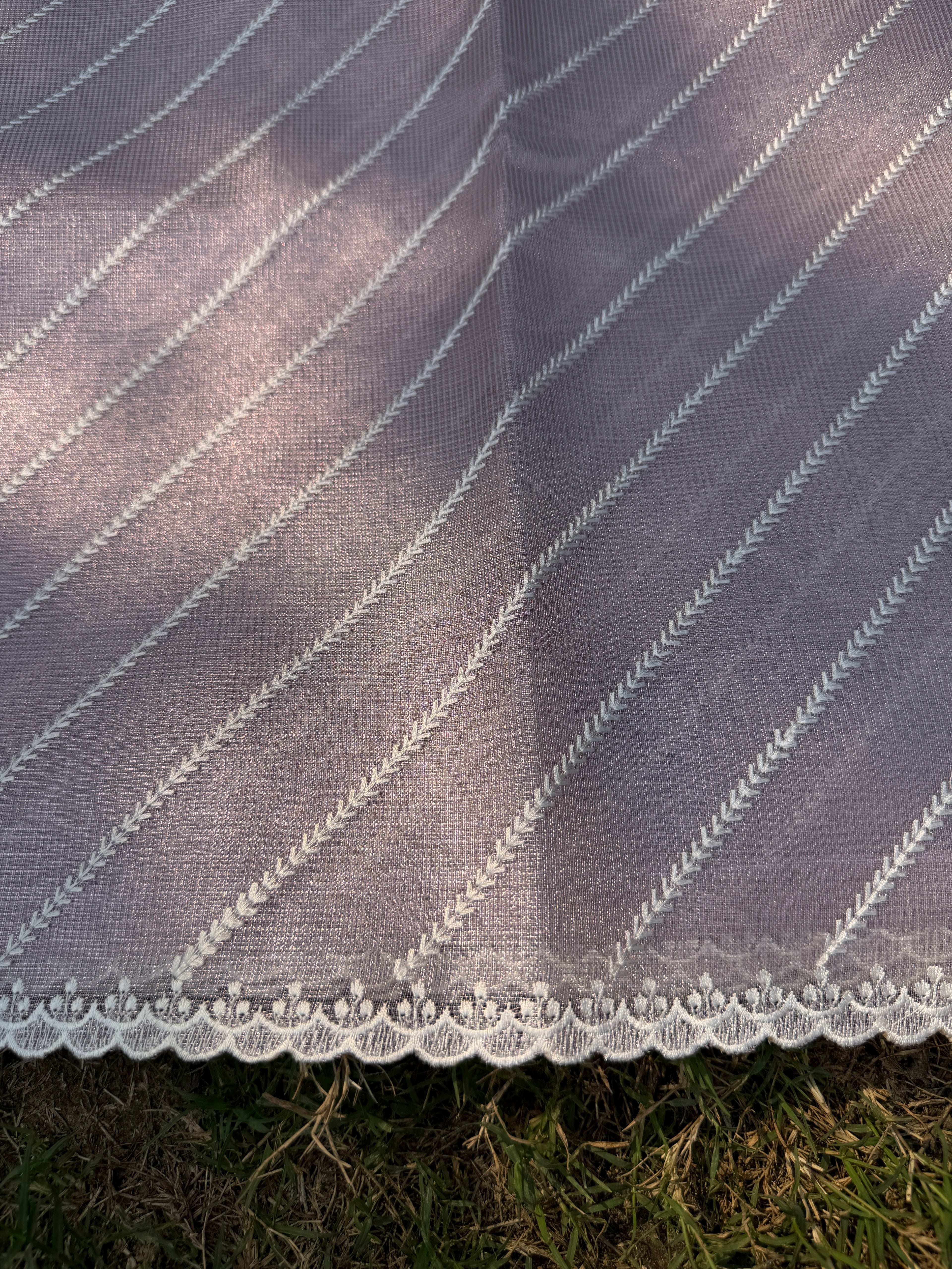 Tissue Saree with Diagonal Thread Embroidery- Lilac