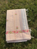 Linen Saree with Floral Embroidery – Peach
